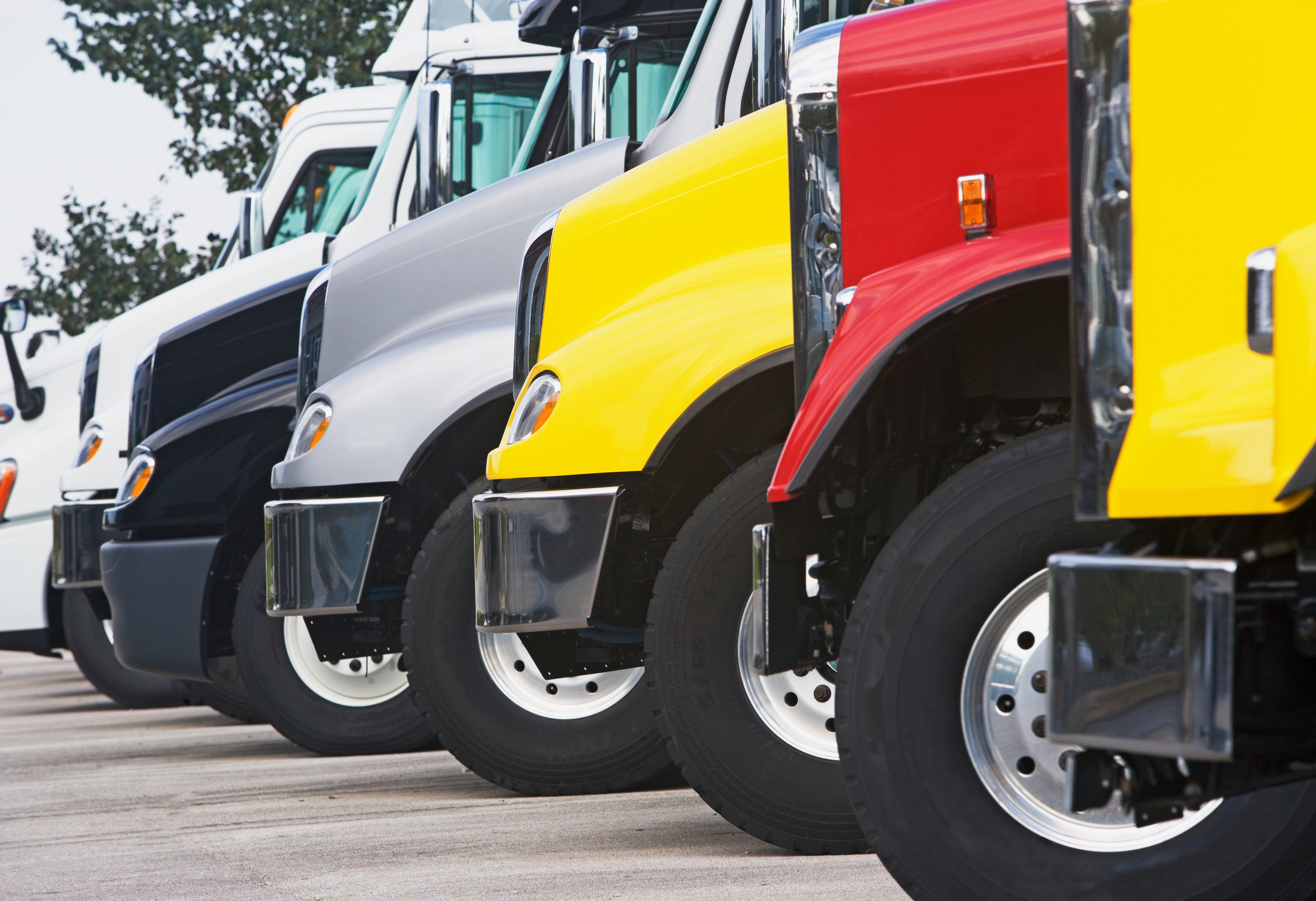 Bumper view of semi trucks.