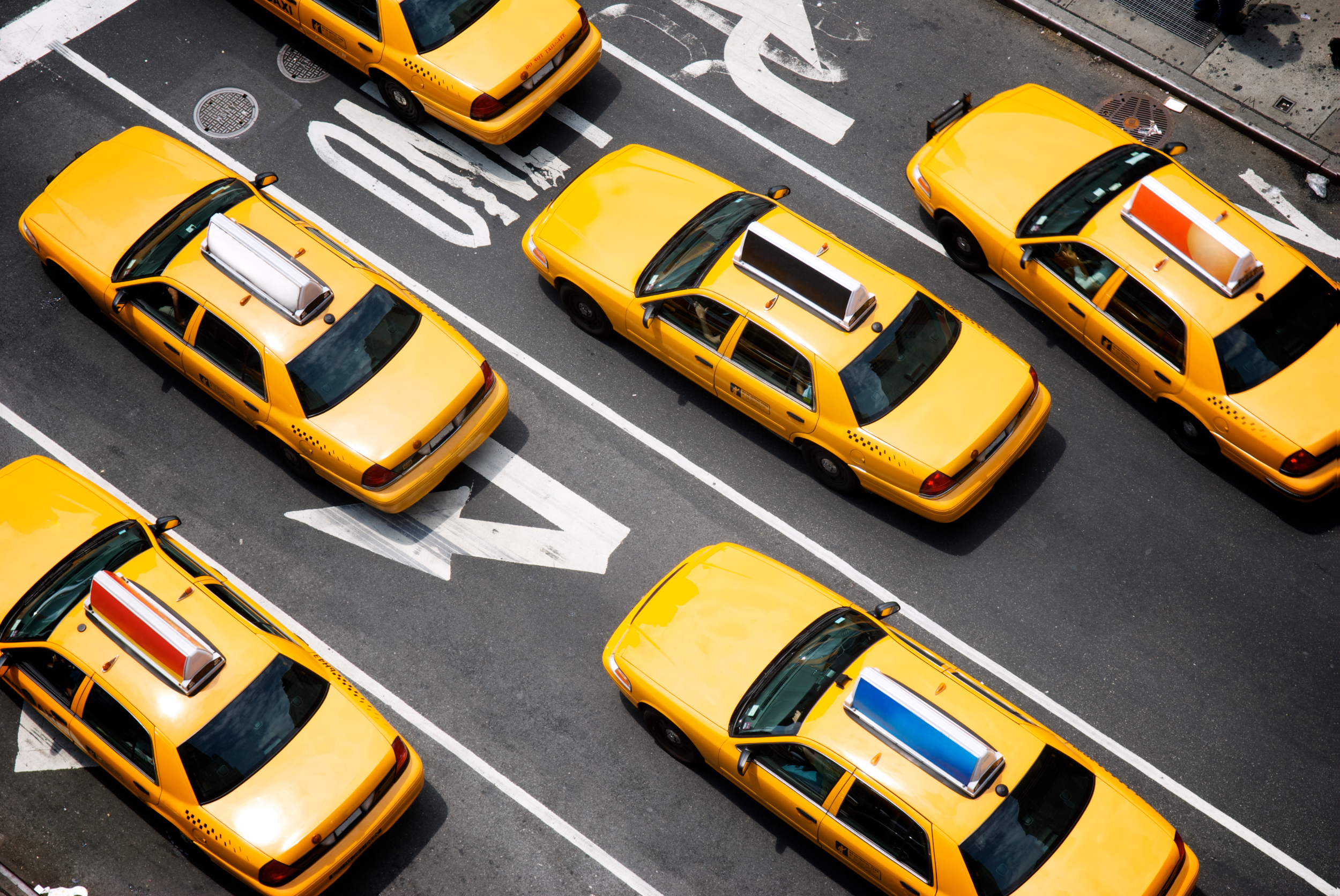 Arial view of taxi cabs.